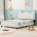 Twin/Full Size Upholstered Platform Bed w/ Carton Ears Shaped Headboard, Low to Ground Bed Frame w/ Slats Support for Girls Boys