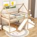 Twin Over Twin House Bunk Bed with Slide, Modern Wood Loft Bed with Staircase for Kids Teens, No Box Spring Needed, Natural
