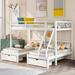 Wood Bunk Bed for 3 Kids Full Over Twin & Twin Triple Bunk Bed with Drawers, L-Shaped Triple Bunk Beds with Guardrails