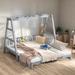 Wooden Bed with Two Ring Handles, Extendable Twin Size Daybed with Playful Swing, Space-saving Kid's Bed, Grey