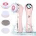 3-in-1 Facial Cleansing Brush IPX7 Waterproof Deep Cleaning Face Scrubber for Exfoliating Massaging Rechargeable Electric Spin Face Brush with 6 Brush Head Replacements Pink