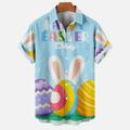 DDAPJ pyju Easter Hawaiian Shirt for Men Bunny Easter Eggs Graphic Button Down Shirts Short Sleeve Bowling Shirt Summer Vacation Tops Lightweight Party Shirts Deals of Today Light Blue S