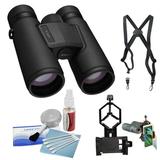 Nikon 10x42 Monarch M5 Binoculars | Black Bundle with Binocular Harness + Smartphone to Binocular Adapter + 5-Piece Cleaning Kit (4 Items)