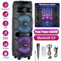 Dolift 4000W Peak Power Bluetooth Speakers Portable Wireless Speaker with Double 6.5 inch Subwoofer Heavy Bass FM Radio Microphone Lights Remote Control TWS Stereo Sound System Speaker