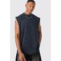 Mens Grey Oversized Drop Armhole Acid Wash vest, Grey