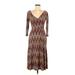 Maggy London Casual Dress - Maxi: Brown Chevron/Herringbone Dresses - Women's Size 6 Petite