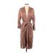 Wilfred Casual Dress V Neck 3/4 sleeves: Brown Print Dresses - Women's Size 2X-Small