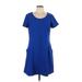 Signature by Robbie Bee Casual Dress - A-Line Scoop Neck Short sleeves: Blue Print Dresses - Women's Size Large