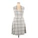 Ashley Stewart Casual Dress - A-Line Scoop Neck Sleeveless: Gray Grid Dresses - Women's Size 14 Plus