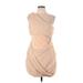 Ya Los Angeles Casual Dress - Mini Plunge Sleeveless: Tan Print Dresses - Women's Size Large