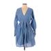 Joie Casual Dress - Mini Plunge 3/4 sleeves: Blue Print Dresses - Women's Size X-Small