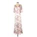 Casa Zeta Jones Casual Dress - A-Line V Neck Short sleeves: Ivory Floral Dresses - Women's Size Small