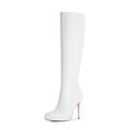 Modatope Knee High Boots Women Platform Boots Pointed Toe Tall Boots 4 In Stiletto High Heel Long Boots Size Zipper Dress Knee High Boots, White Pu, 6 UK