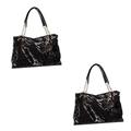 USHOBE 2pcs Zipper Wallet Leather Purses Toiletry Bag Reversible Tote Bags Shiny Black Bags Sequins Purse Ladies Tote Handbags Women Tote Handbags Zip Wallet Miss Shopping Bag Personality