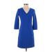 Boden Casual Dress - Sheath V-Neck 3/4 sleeves: Blue Solid Dresses - Women's Size 2