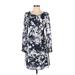 Paper Crown Designed Exclusively for Stitch Fix Casual Dress Keyhole Long sleeves: Blue Floral Dresses - Women's Size Small Petite