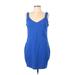 Lynn Ritchie Silver Casual Dress - Mini Plunge Sleeveless: Blue Print Dresses - Women's Size Large