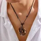 Salkeys-Collier pendentif conque marron vintage pour homme ULréglable gothique tour de cou