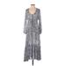 London Rose Casual Dress - A-Line Scoop Neck 3/4 sleeves: Gray Dresses - Women's Size Small