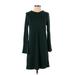 Ann Taylor LOFT Casual Dress - Shift Crew Neck Long sleeves: Green Print Dresses - Women's Size 4