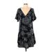 Casual Dress - DropWaist Plunge Short sleeves: Black Floral Dresses - Women's Size Small