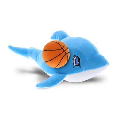 DolliBu Huggable Blue Dolphin Stuffed Animal with Basketball Plush - 12 inches