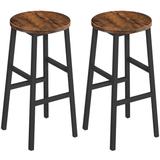 Bar Stools, Set of 2 Round Bar Chairs with Footrest, 24.4 Inch Kitchen Breakfast Bar Stools, Industrial Bar Stools