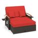 Patio Rattan Daybed Set with Cushioned Loveseat & Storage Ottoman