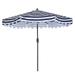 Tcbosik Outdoor Patio 9FT Table Umbrella with 8 Sturdy Ribs Push Button Crank Blue & White with Flap[Umbrella Base is not Included]