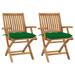 Walmeck Patio Chairs 2 pcs with Green Cushions Solid Teak Wood