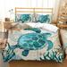 Creative Duvet Cover Set Polyester Home Bedclothes Sea Turtle Painting Comforter Cover Set California King(98 x104 )