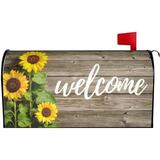 Fall Sunflower Mailbox Covers Magnetic 21x18 Inch Vintage Wood Board Welcome Mailbox Covers Flower Mailbox Decals Mailbox Wrap Post Letter Box Cover Mailbox Post Cover for Garden Yard Decor