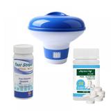 Swim Pool Opening Chemical Start Up Kit - Swim Pool Cleaning Tablets & PH Test Strips & Pool Floating Dispenser for Pool Spa Hot Tub and Fountain