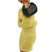 Women s Summer Yellow Long Sleeve Open Back Tie Up Knit Dress