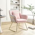 SunFurnn Velvet Accent Chair Modern Armchair Chair Side Chair with Golden Metal Legs for Living Room/Dressing Room/Bedroom/Home Office/Kitchen Pink