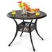 36 Inch Patio Round Dining Bistro Table with Umbrella Hole Brown