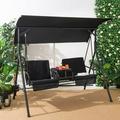 Porch Swing Chair with Adjustable Canopy Black