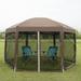 Dkelincs 13Ã—13ft Hexagonal Gazebo Outdoor Party Tent Pop Up Gazebo Screen House with Mosquito Netting & Carry Bag Brown