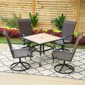 Sophia & William 5 Peices Outdoor Patio Dining Set Rattan Dining Chairs and Wood Like Table Set Suitable for 4 People