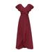 Red Plus Size Dresses V Neck Ruffle Tie Hem Slit Short Sleeve Dress Cocktail Dresses for Women Size L