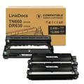 LinkDocs TN660 DR630 Toner Cartridge & Drum Unit Replacement for Brother TN-660 TN-630 DR-630 Work with HL-L2300D HL-L2360DW DCP-L2520DW MFC-L2700DW MFC-L2740DW Printer (2 Toner 1 Drum)