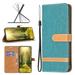 Premium Denim Canvas Case For Galaxy S24 Ultra Wallet Case with [RFID Blocking] Card Slot Kickstand Magnetic Closure Leather Flip with Strap Phone Cover For Samsung Galaxy S24 Ultra Green