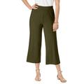 Plus Size Women's Everyday Stretch Knit Wide Leg Crop Pant by Jessica London in Dark Olive Green (Size 14/16) Soft & Lightweight