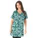 Plus Size Women's Short-Sleeve V-Neck Ultimate Tunic by Roaman's in Deep Lagoon Paisley (Size 2X) Long T-Shirt Tee