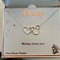 Disney Jewelry | Disney Mickey Loves You” Necklace, Silver Plated, Gold Mickey & Silver Heart | Color: Gold/Silver | Size: Os