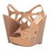 Jessica Simpson Shoes | Jessica Simpson Brissah Caged Leather Wedge Platform Sandals | Color: Cream/Tan | Size: 8.5