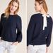 Anthropologie Sweaters | Anthropologie Women's Navy Emily Puff Sleeve Pullover Bow Back Sweater Xs New | Color: Blue/White | Size: Xs