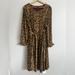 J. Crew Dresses | J Crew Cheetah Print Long Sleeve Belted Pleated Midi Dress Plus Size 24 | Color: Black/Brown | Size: 24