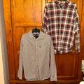 American Eagle Outfitters Shirts | Lot Of 2 Americaneagle Button Down Shirts Mens Large1 Plaid & 1 Gray Striped | Color: Gray/Red/Tan/White | Size: L
