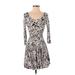 Sophia + Zeke Casual Dress - A-Line Scoop Neck 3/4 sleeves: Gray Floral Dresses - Women's Size X-Small